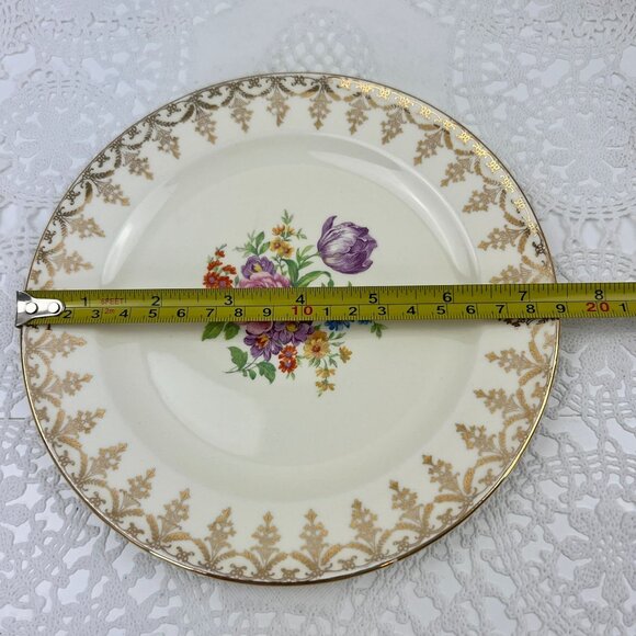 Edwin M. Knowles Semi Vitreous China 5 Salad Plates Floral Center Gold Trim 7.5" - Picture 9 of 9